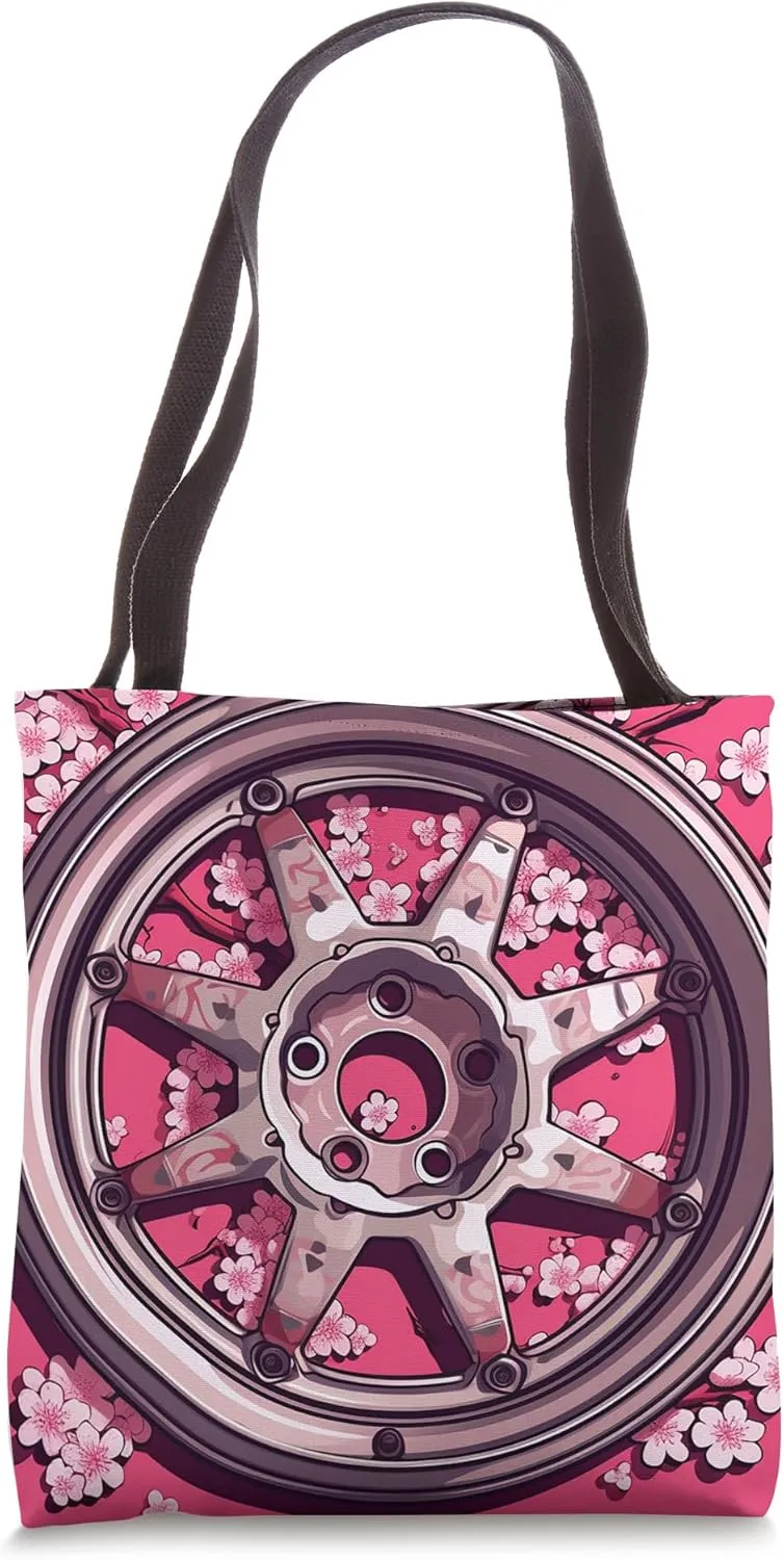 Wheel Racing Car Rim Cherry Blossom Tote Bag