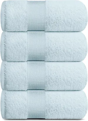 White Classic Resort Collection Soft Bath Towels | 28x55 Luxury Hotel Plush & Absorbent Cotton Bath Towel Large [4 Pack, Light Blue]