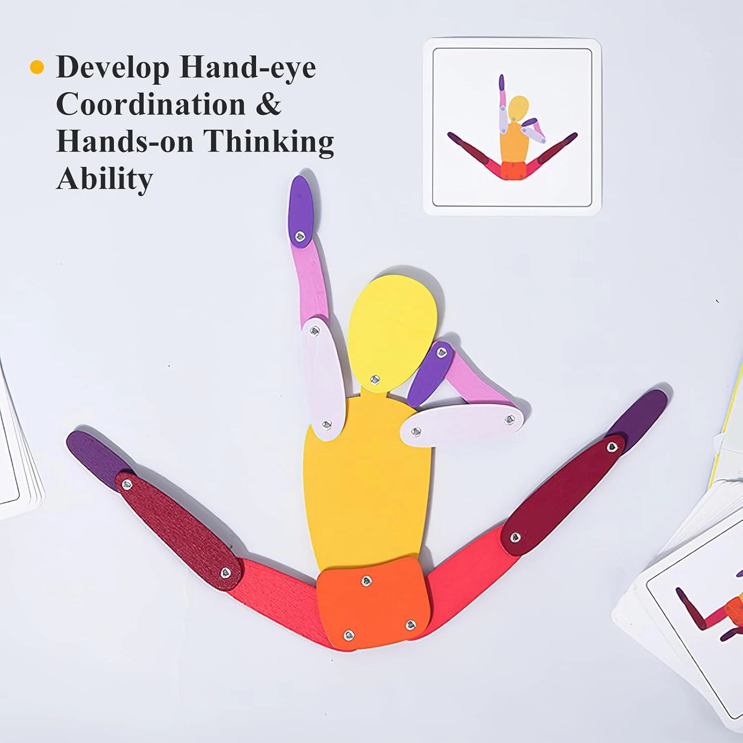 WODI Wooden Human Body Puzzle with 30 Body Action Cards Montessori Toys Matching Game Fine Motor Game Learning & Education Toys Creative Toys for Kids Hand Eye Coordination Training Girl's Version