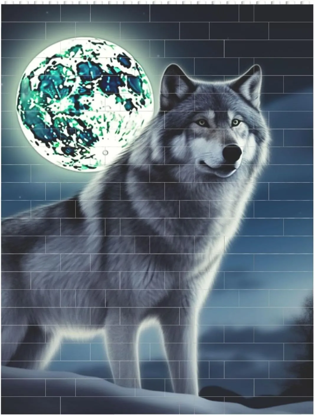 Wolf Under Moon Building Block Puzzle Personalized Building Bricks for Adults Block Puzzle Building DIY Brick Block Puzzles Valentine's Day Gifts for Home Decor Brick Puzzle