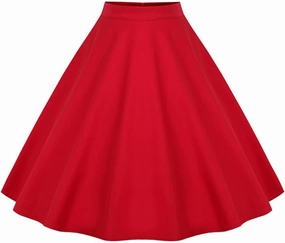 Women 50s Vintage Polka Dot A Line Pleated Midi Skirt Floral Cherry Cocktail Swing Skirt High Waist Knee Length Flared Skirt