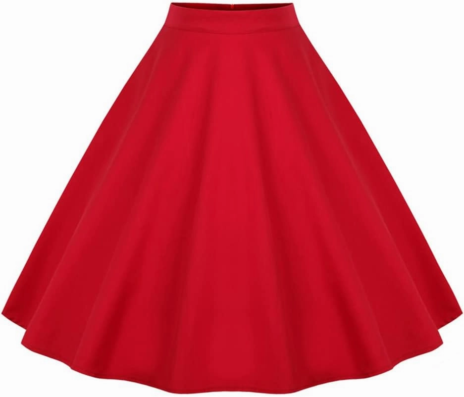Women 50s Vintage Polka Dot A Line Pleated Midi Skirt Floral Cherry Cocktail Swing Skirt High Waist Knee Length Flared Skirt