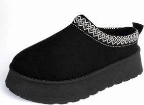 Women Platform Slippers Mini Boots Suede Leather Short Ankle Booties Fuzzy Slip on Shoes Snow Platform Slippers for Women Winter Outdoor Ethnic Style