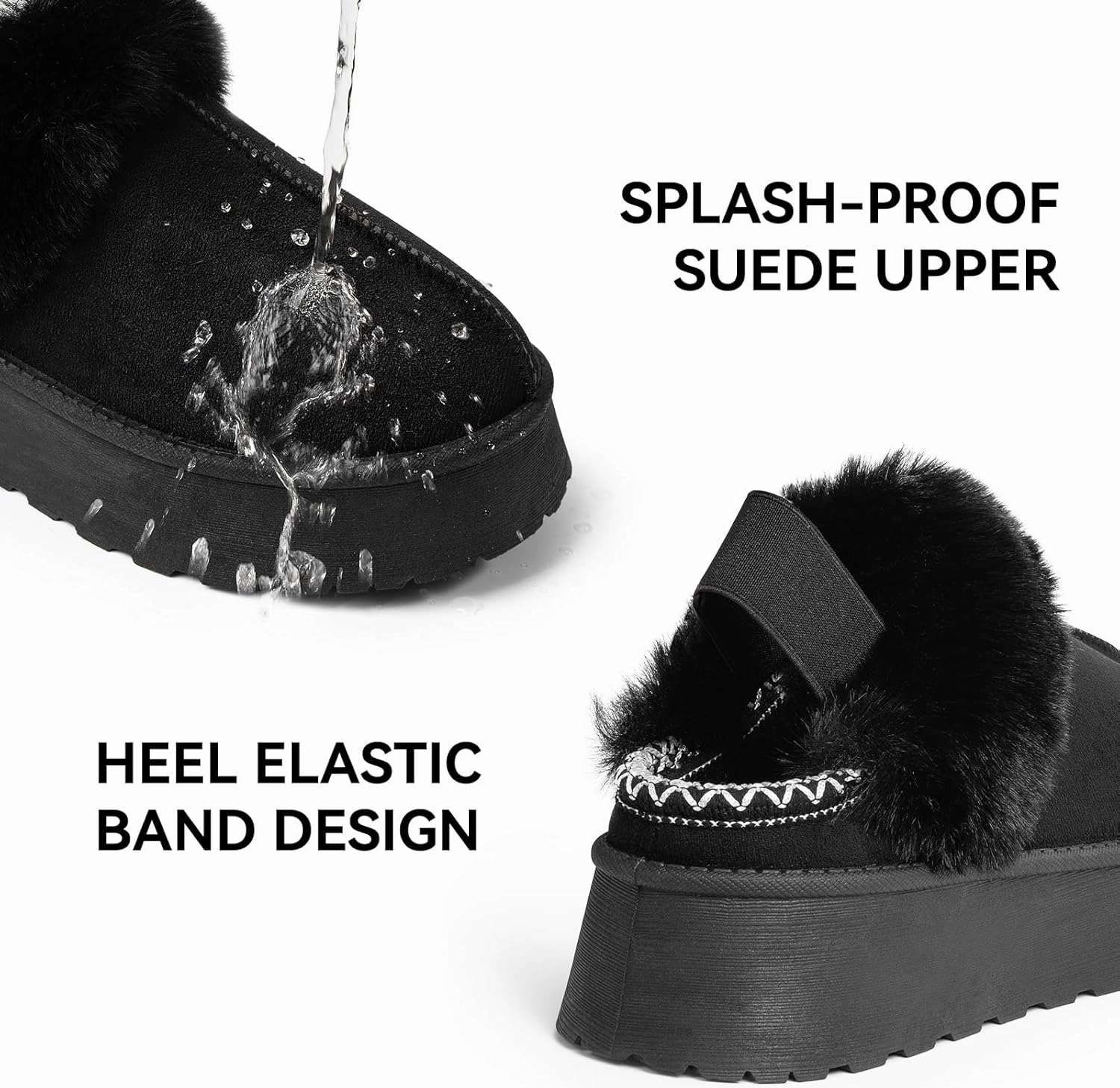 Women Platform Slippers Mini Boots Suede Leather Short Ankle Booties Fuzzy Slip on Shoes Snow Platform Slippers for Women Winter Outdoor Ethnic Style