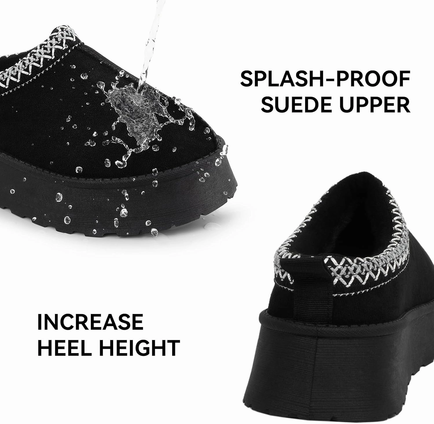 Women Platform Slippers Mini Boots Suede Leather Short Ankle Booties Fuzzy Slip on Shoes Snow Platform Slippers for Women Winter Outdoor Ethnic Style