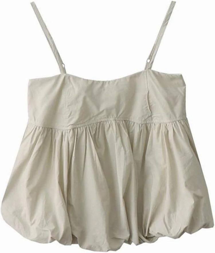 Women's French Retro Holiday Style Small Camisole Backless Loose Fluffy Bud Short Camisole