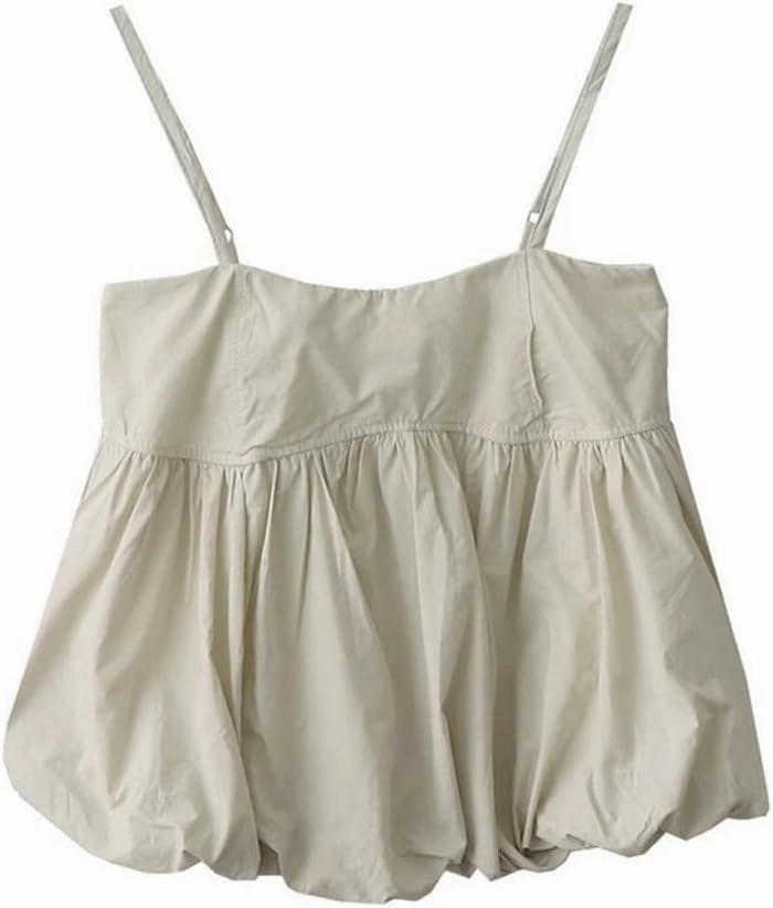 Women's French Retro Holiday Style Small Camisole Backless Loose Fluffy Bud Short Camisole