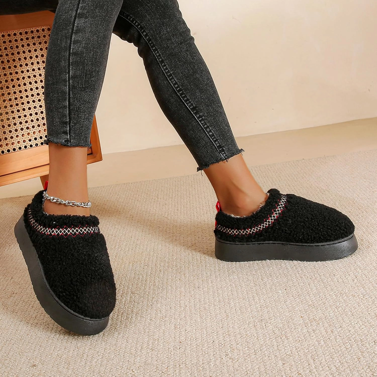 Women's Platform Clogs Mini Boots Plush Lining Fuzzy Slippers Slip on Fluffy Snow Boots for Women