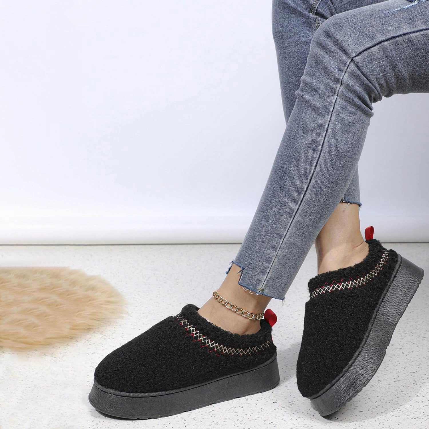 Women's Platform Clogs Mini Boots Plush Lining Fuzzy Slippers Slip on Fluffy Snow Boots for Women