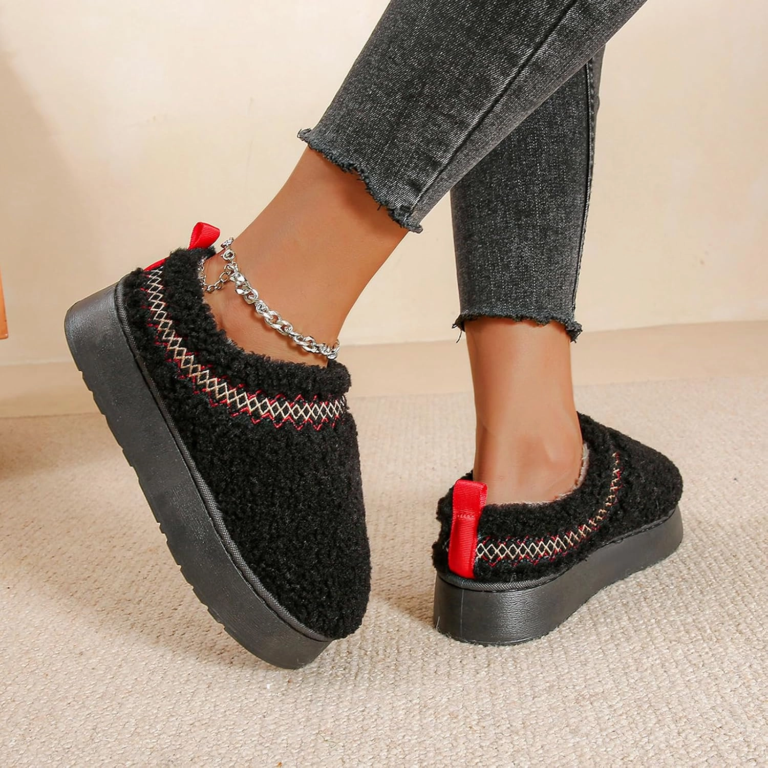 Women's Platform Clogs Mini Boots Plush Lining Fuzzy Slippers Slip on Fluffy Snow Boots for Women