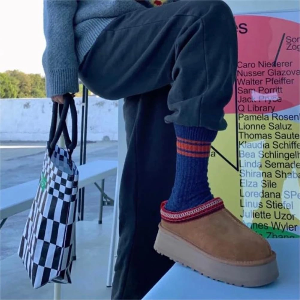 Women's Platform Mini Boots Slippers for Women Warm Fuzzy Slippers Fur Fleece Lined Slip on Suede Short Ankle Boots Outdoor Indoor Braid Slippers Anti Slip Trend