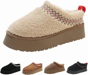 Women's Platform Mini Boots Slippers for Women Warm Fuzzy Slippers Fur Fleece Lined Slip on Suede Short Ankle Boots Outdoor Indoor Braid Slippers Anti Slip Trend
