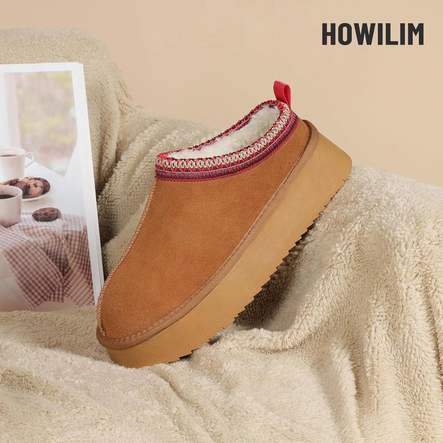 Women's Slippers Platform Mini Boots Short Ankle Boot Fur Fleece Lined House slippers Anti-Slip Boot For Outdoor