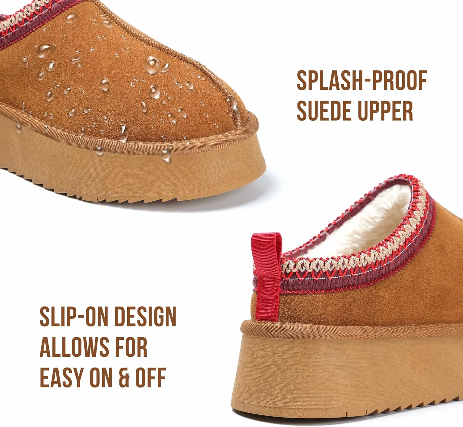 Women's Slippers Platform Mini Boots Short Ankle Boot Fur Fleece Lined House slippers Anti-Slip Boot For Outdoor
