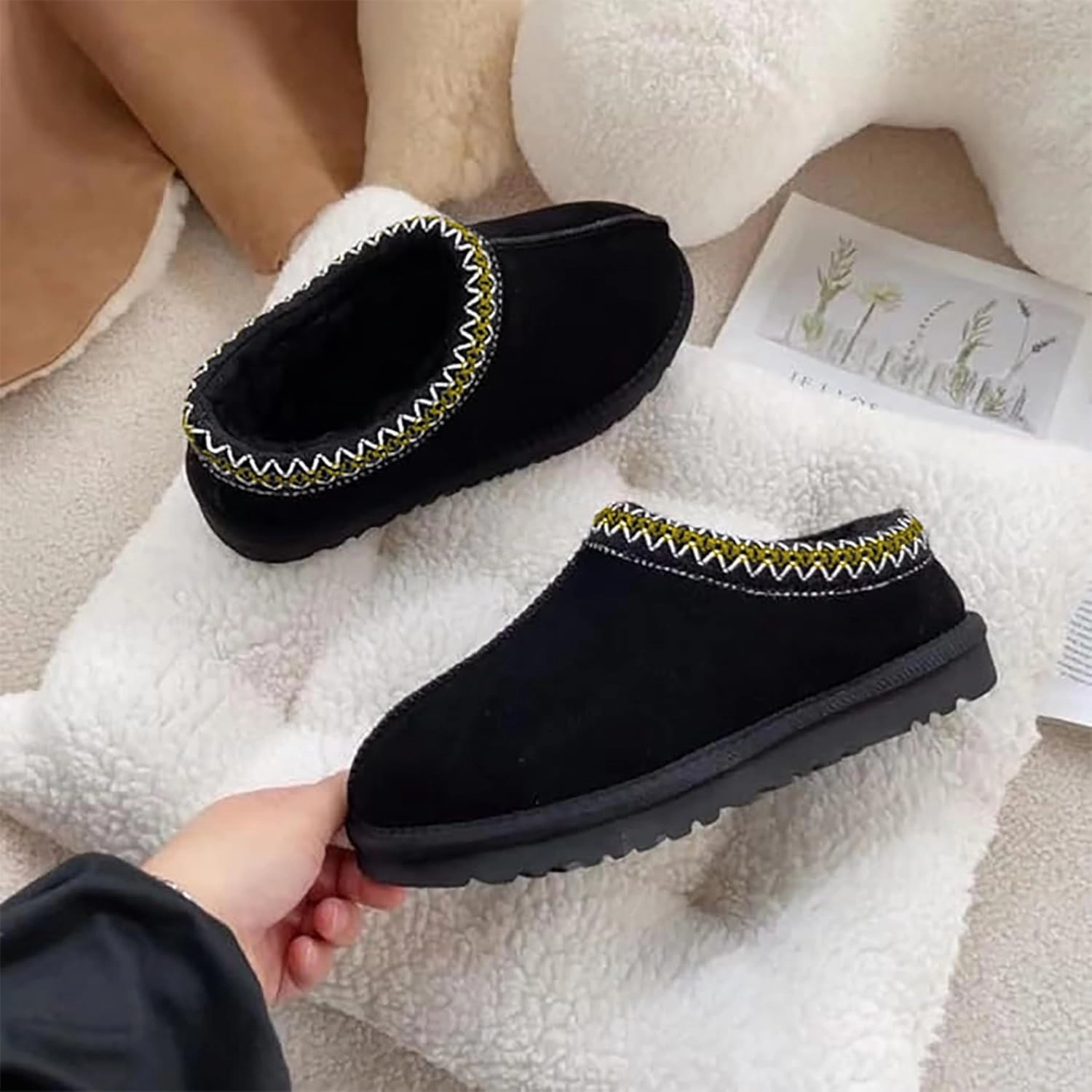 Women's Tasman Platform Genuine Suede Mini Boots Slippers Short Ankle Boot Fur Fleece Lined House Shoes Anti-Slip Slippers Indoor Outdoor