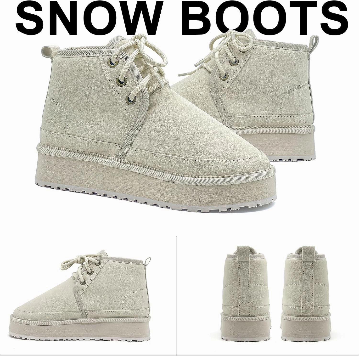 Women's Winter Snow Boots Mini Ankle Boots Suede Lace Up Fur lined Short Boots Cozy Warm Platform Booties for Women