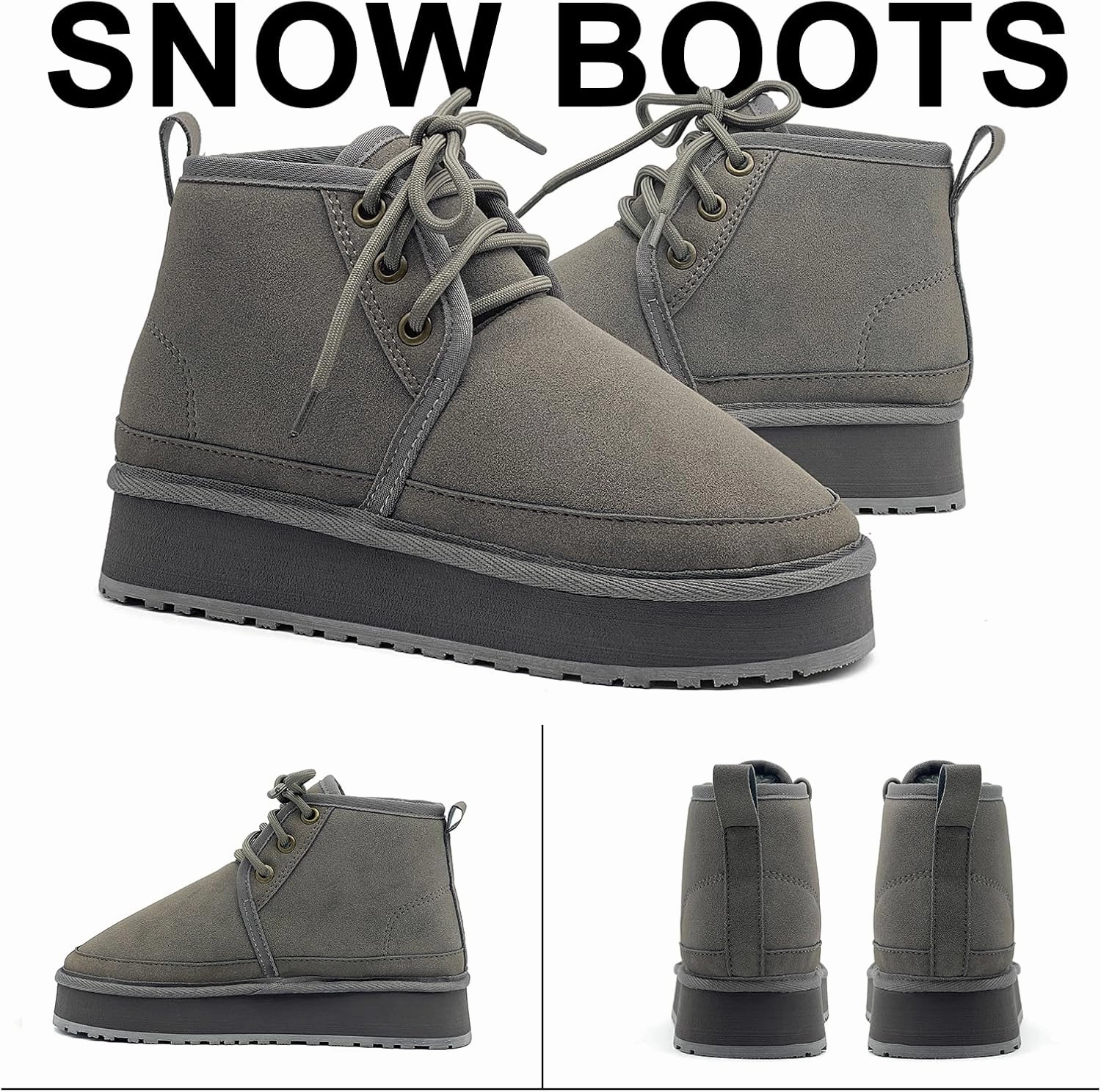 Women's Winter Snow Boots Mini Ankle Boots Suede Lace Up Fur lined Short Boots Cozy Warm Platform Booties for Women