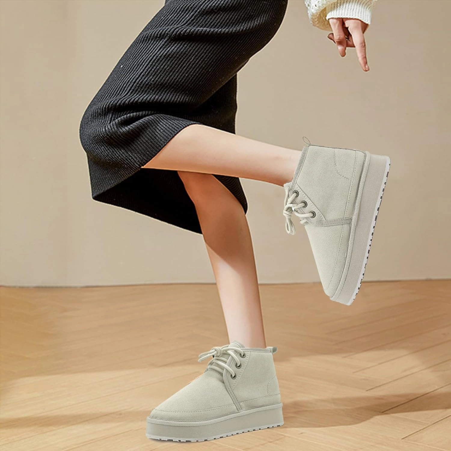 Women's Winter Snow Boots Mini Ankle Boots Suede Lace Up Fur lined Short Boots Cozy Warm Platform Booties for Women