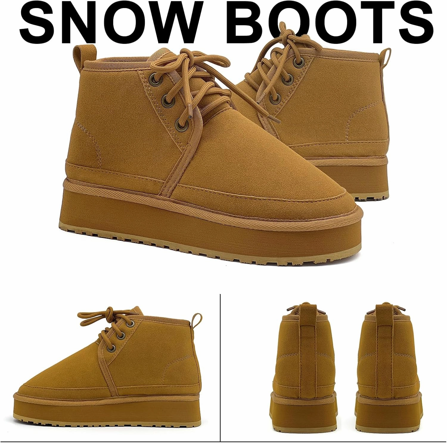 Women's Winter Snow Boots Mini Ankle Boots Suede Lace Up Fur lined Short Boots Cozy Warm Platform Booties for Women