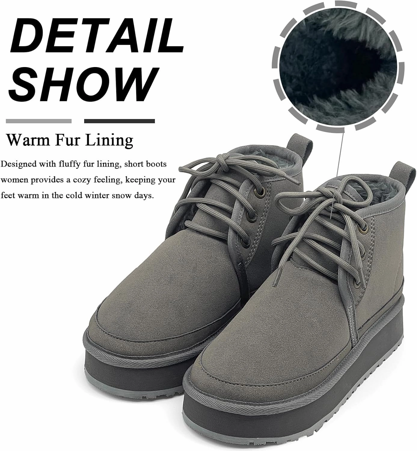 Women's Winter Snow Boots Mini Ankle Boots Suede Lace Up Fur lined Short Boots Cozy Warm Platform Booties for Women