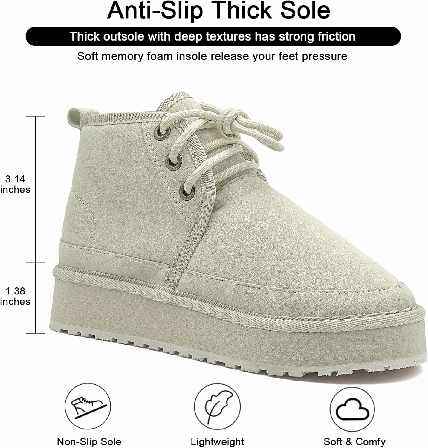 Women's Winter Snow Boots Mini Ankle Boots Suede Lace Up Fur lined Short Boots Cozy Warm Platform Booties for Women