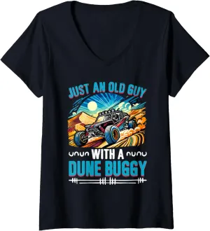 Womens Beach Sand Race Rail Racing Car Old Guy With A Dune Buggy V-Neck T-Shirt