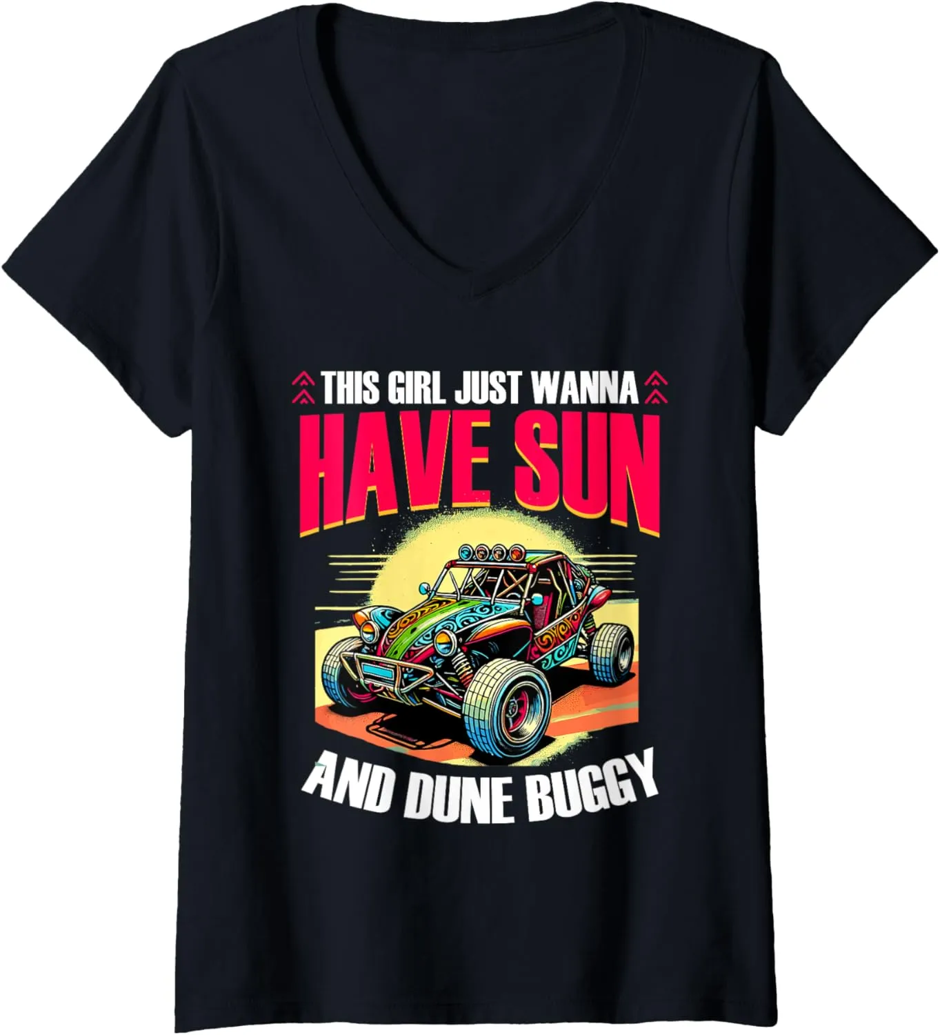 Womens Sand Sun Beach Race Rail Racing Car Girl Dune Buggy V-Neck T-Shirt