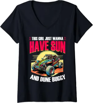 Womens Sand Sun Beach Race Rail Racing Car Girl Dune Buggy V-Neck T-Shirt