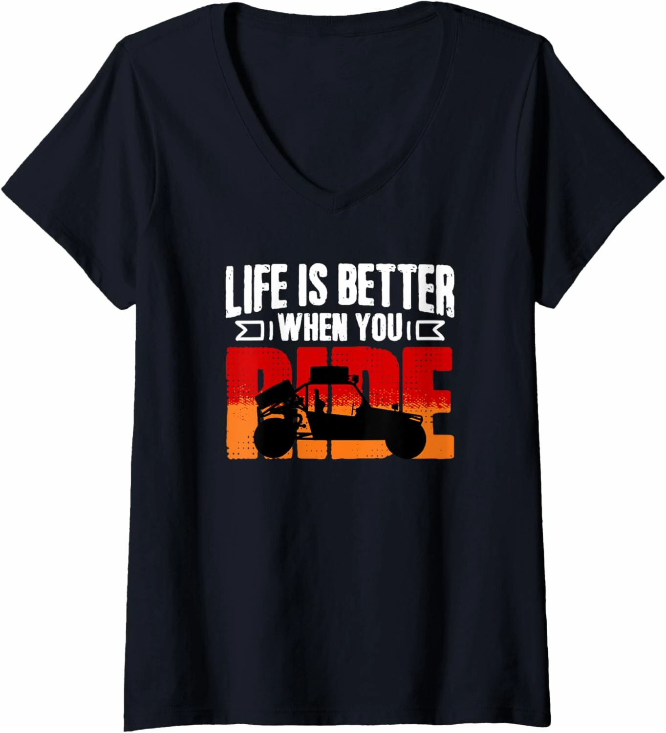 Womens Life Better Sand Beach Sand Race Rail Racing Car Dune Buggy V-Neck T-Shirt