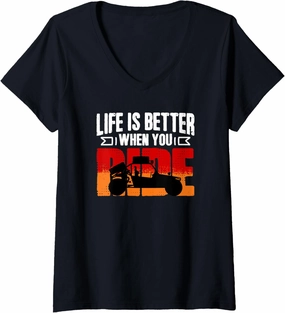 Womens Life Better Sand Beach Sand Race Rail Racing Car Dune Buggy V-Neck T-Shirt