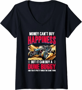 Womens Money Can't Buy Happiness Beach Race Racing Car Dune Buggy V-Neck T-Shirt