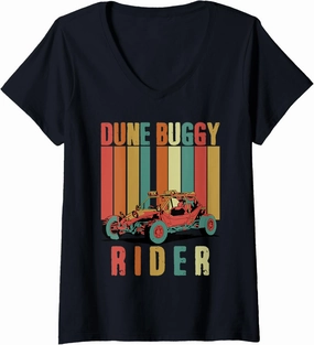 Womens Sand Beach Sand Race Rail Racing Car Vintage Dune Buggy V-Neck T-Shirt