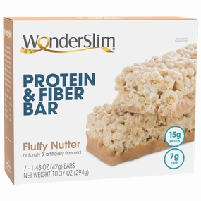 Wonderslim High Fiber Protein Bars, Fluffy Nutter | 15g Protein, 7g Fiber | Low Sugar, Low Carb | Healthy Indulgence | Satisfying, Supports Energy & On-the-Go Convenience, 7 Pack