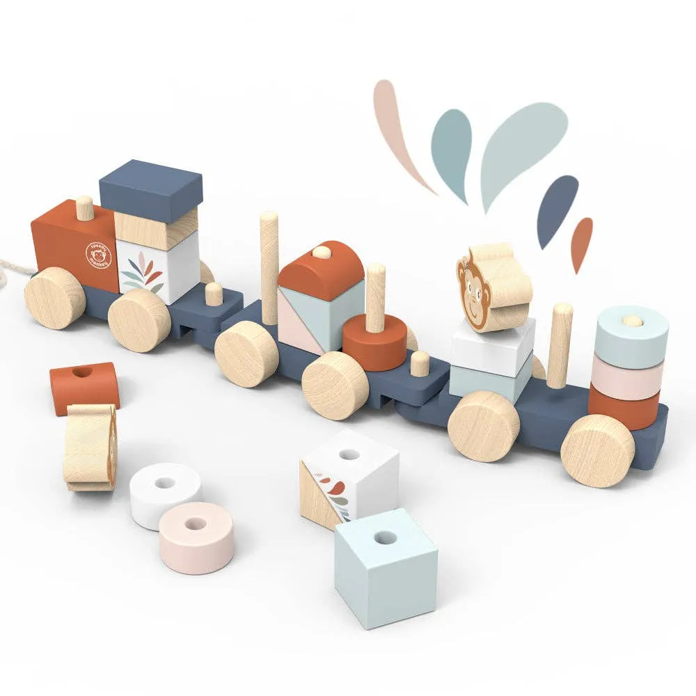 Wooden Stacking Train with Monkey Figures – Multicolor | Unique Gifts for Toddlers