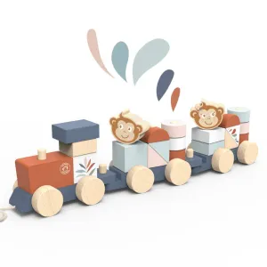 Wooden Stacking Train with Monkey Figures – Multicolor | Unique Gifts for Toddlers