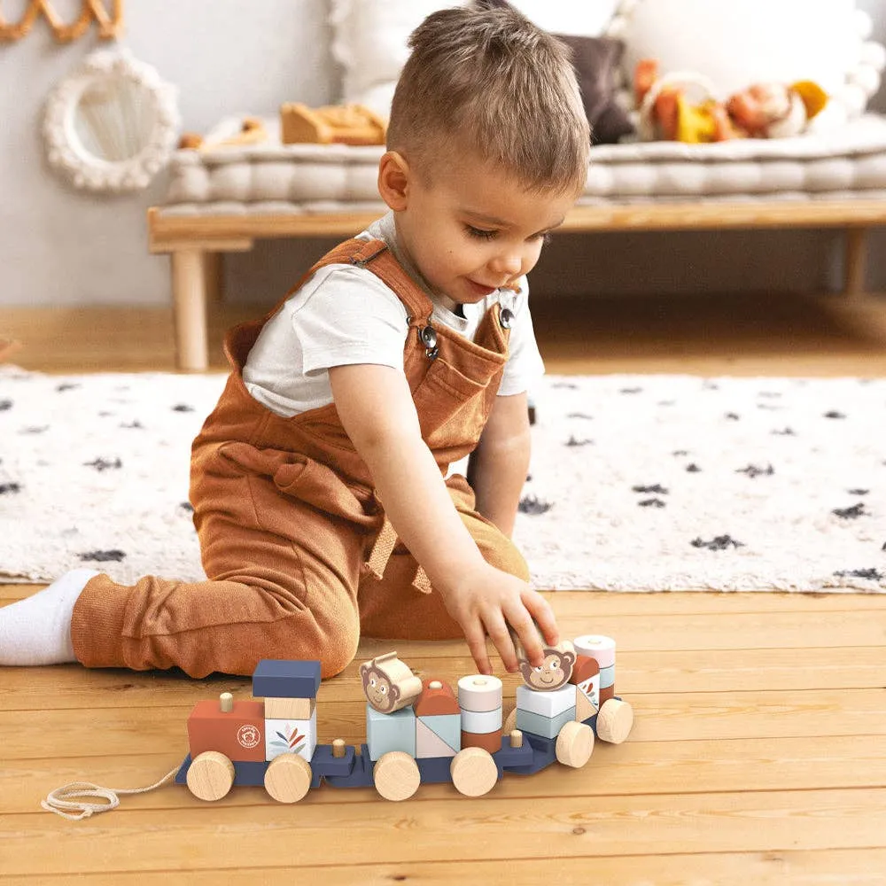 Wooden Stacking Train with Monkey Figures – Multicolor | Unique Gifts for Toddlers