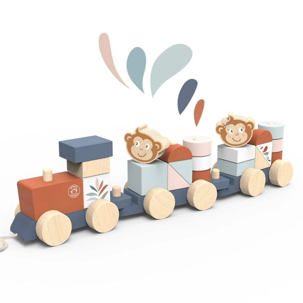 Wooden Stacking Train with Monkey Figures – Multicolor | Unique Gifts for Toddlers