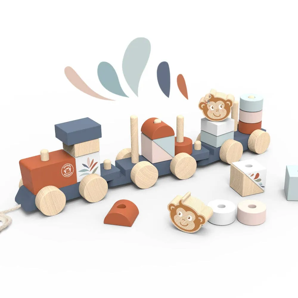 Wooden Stacking Train with Monkey Figures – Multicolor | Unique Gifts for Toddlers