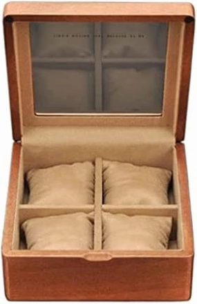 Wooden Watch Box with Transparent Glass Top Cover, 4-Digit Storage Watch Box Watch Holder Watch Organizer,A,17.5x17.5X.5cm