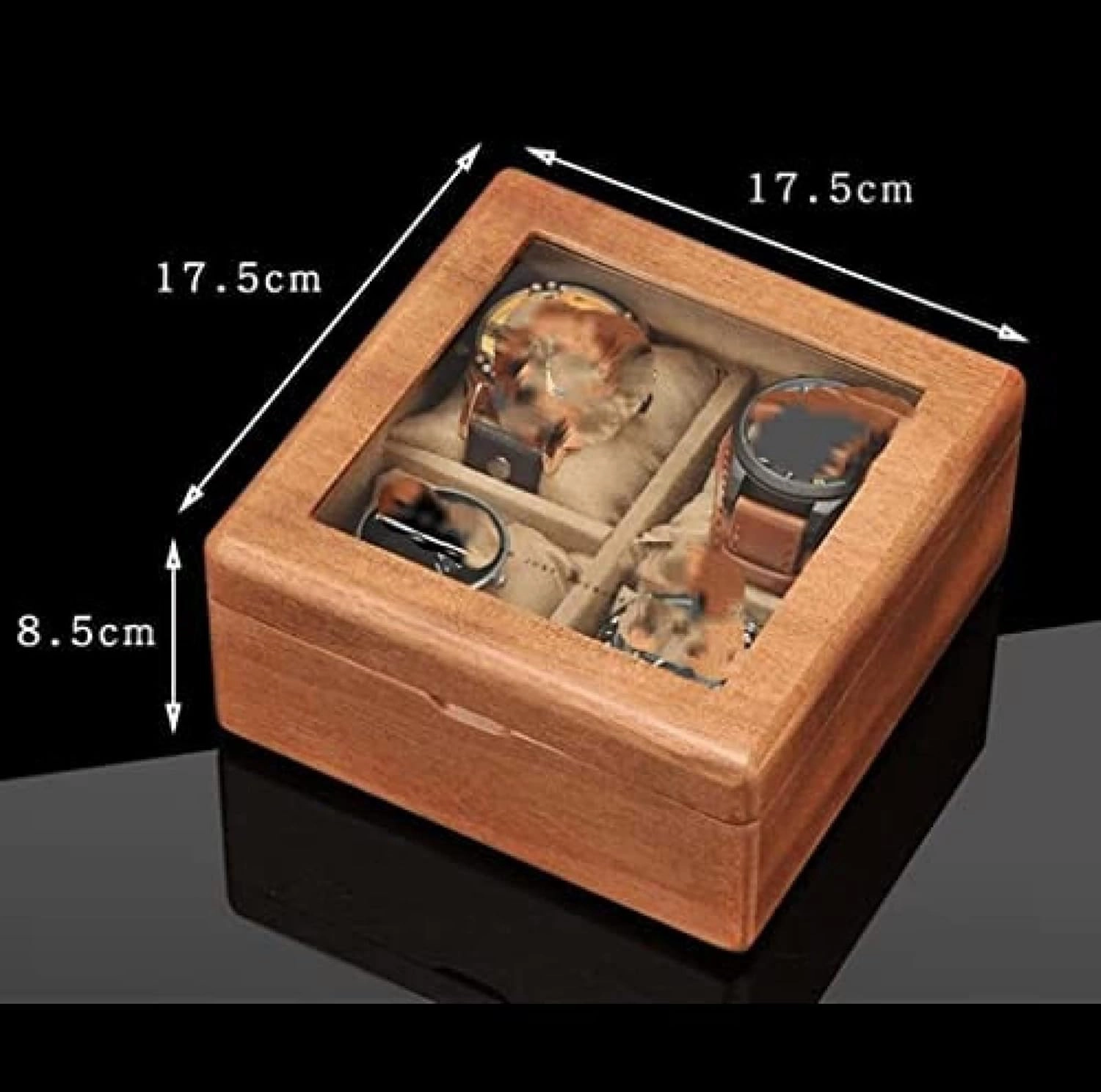 Wooden Watch Box with Transparent Glass Top Cover, 4-Digit Storage Watch Box Watch Holder Watch Organizer,B,17.5x17.5X.5cm