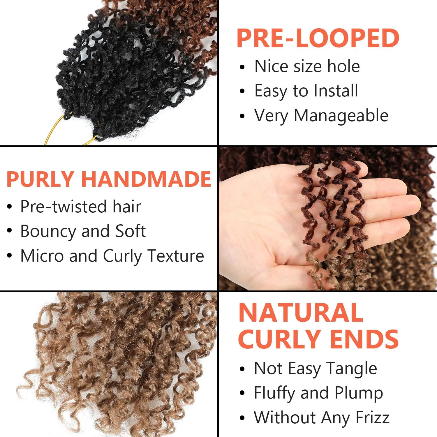 Yanky Twist Crochet Hair 8 Inch 10 Packs Yanky Passion Twist Hair Bohemian Yanky Twists Crochet Hair Pre Looped Pre-twisted Fluffy Mini Twist Crochet Hair Crochet Braiding Hair (1B/30/27)