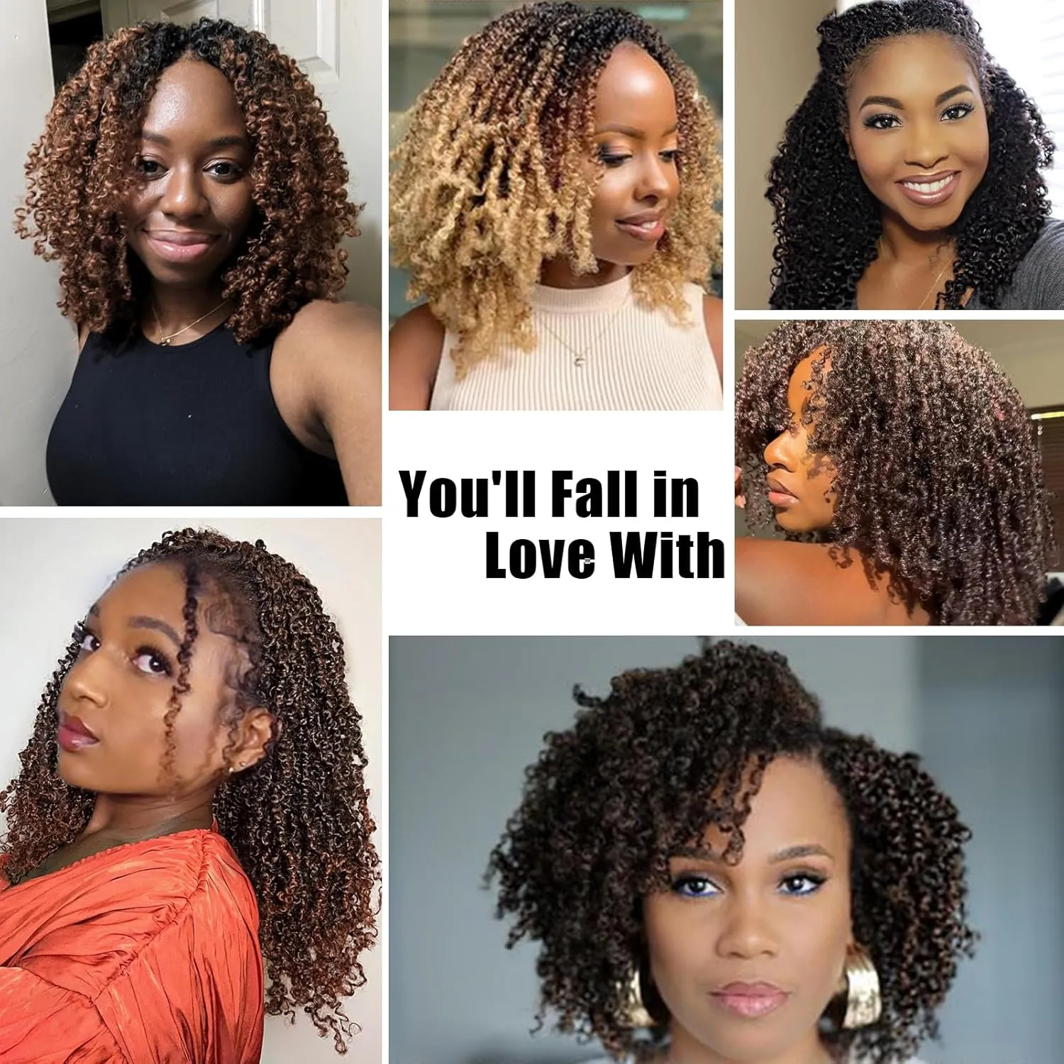 Yanky Twist Crochet Hair 8 Inch 10 Packs Yanky Passion Twist Hair Bohemian Yanky Twists Crochet Hair Pre Looped Pre-twisted Fluffy Mini Twist Crochet Hair Crochet Braiding Hair (1B/30/27)