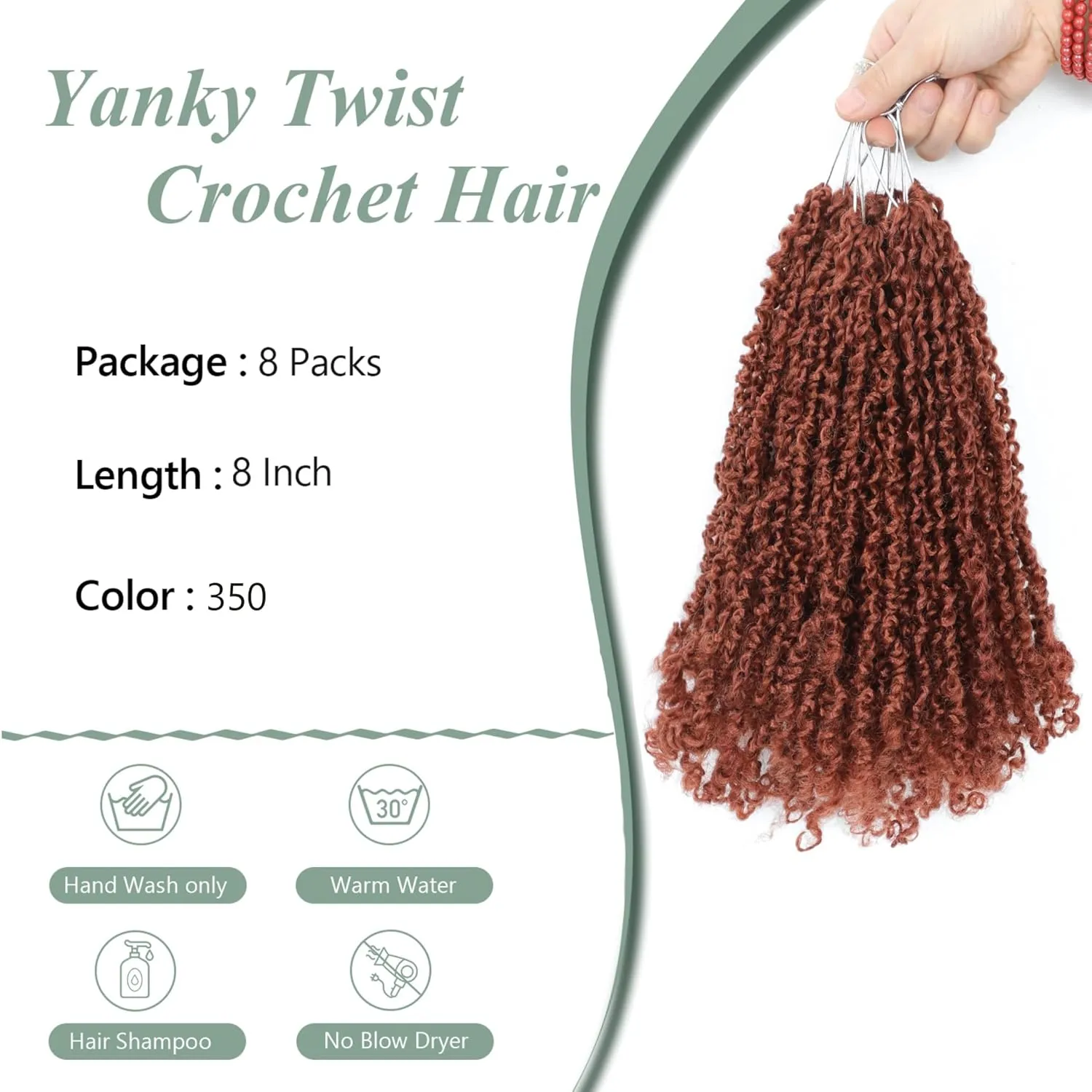 Yanky Twist Crochet Hair 8 Inch 8 Packs Crochet Yanky Twist Pre Looped Crochet Hair Spring Mini Twist Crochet Hair Extensions Bohemian Passion Twist Hair for Black Women（(8",#350-8P)