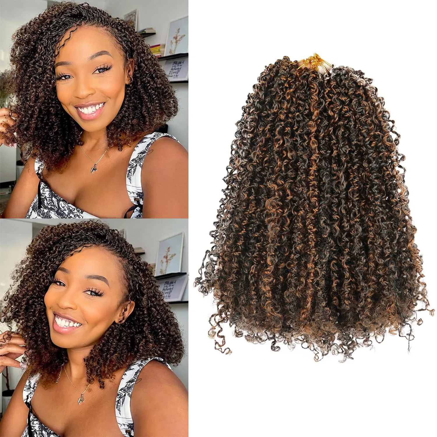 Yanky Twist Crochet Hair 9 Pack(270 Strands Total) Pre loop Pre Twisted Dark Brown Braids Crochet Hair,Synthetic Spring Short Passion Twist Crochet Braiding Hair Extensions For Women(1BH30, 8 Inch)