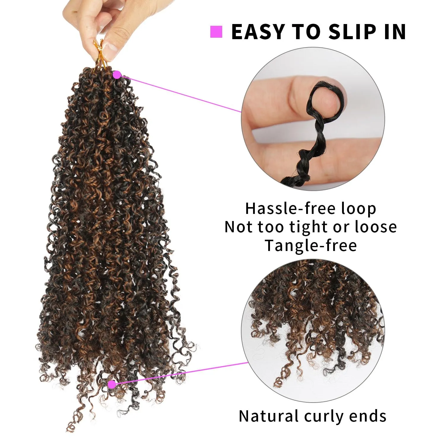 Yanky Twist Crochet Hair 9 Pack(270 Strands Total) Pre loop Pre Twisted Dark Brown Braids Crochet Hair,Synthetic Spring Short Passion Twist Crochet Braiding Hair Extensions For Women(1BH30, 8 Inch)