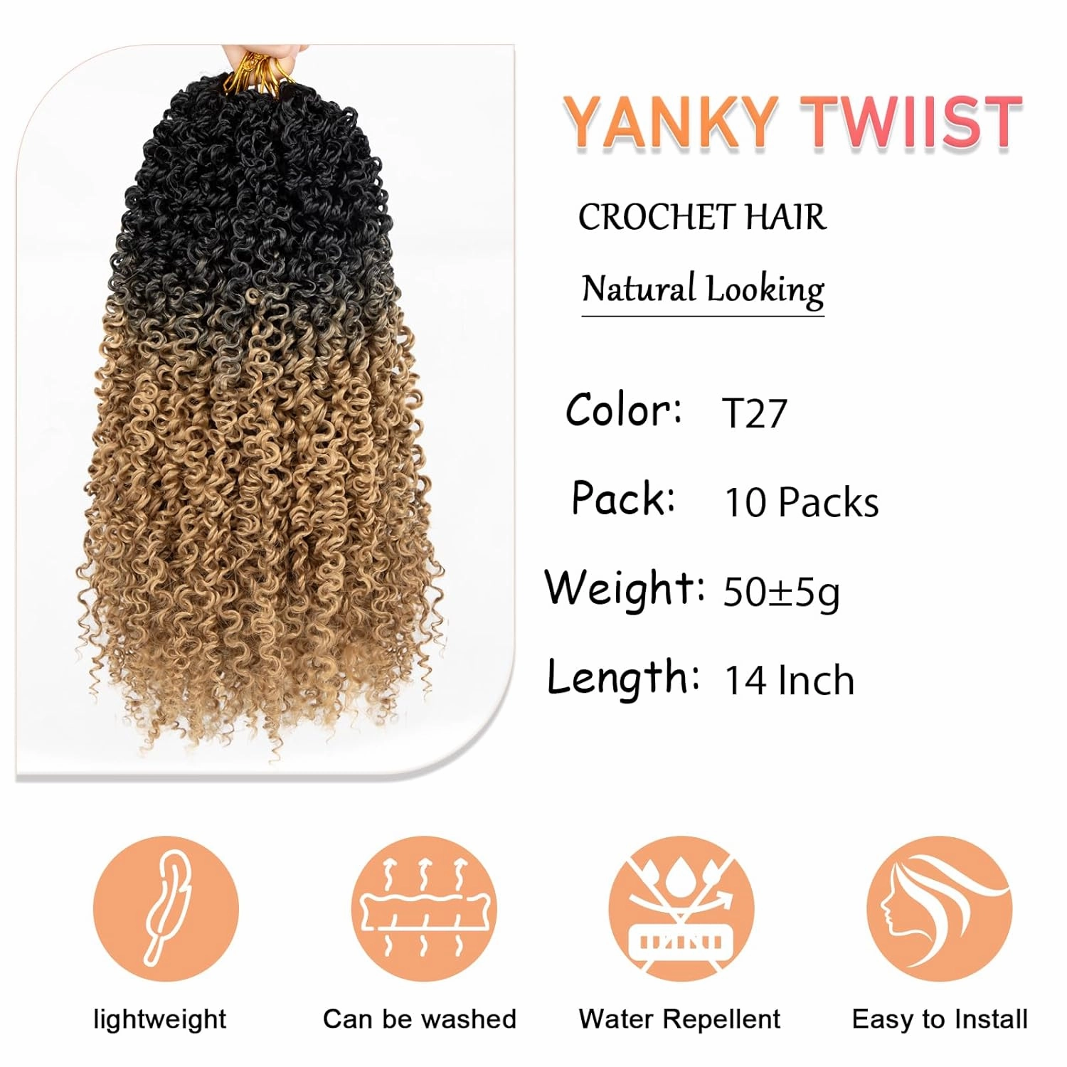 Yanky 10 Packs Passion Twist Crochet Hair 14 Inch - Fluffy Spring Mini Pre-twisted Small Curly Crochet Braid Hair for Senegalese Twist Braids