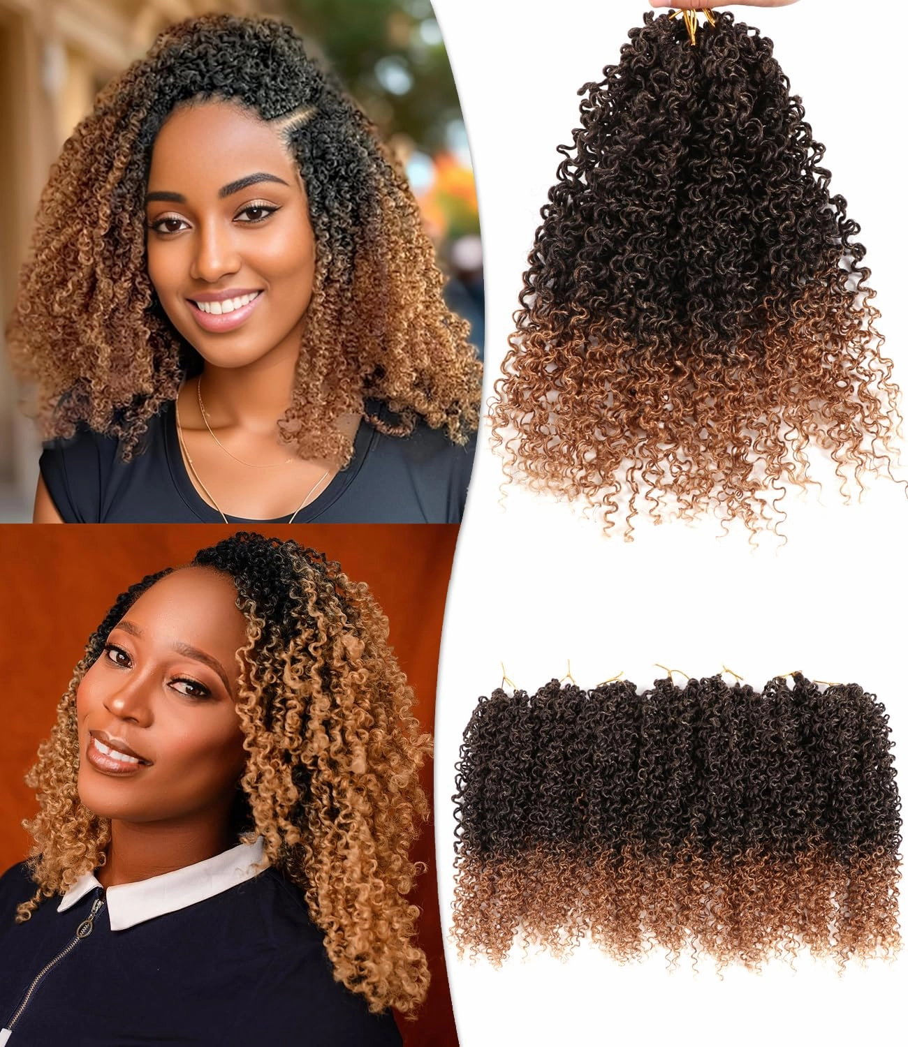 Yanky Twist Crochet Hair 14 Inch 7 Packs Pre-twisted Spring Twist Mini Yanky Twist Hair Fluffy Passion Twist Pre-Looped Kinky Curly Crochet Hair for Women (T1B/27, 14 Inch (Pack of 7))