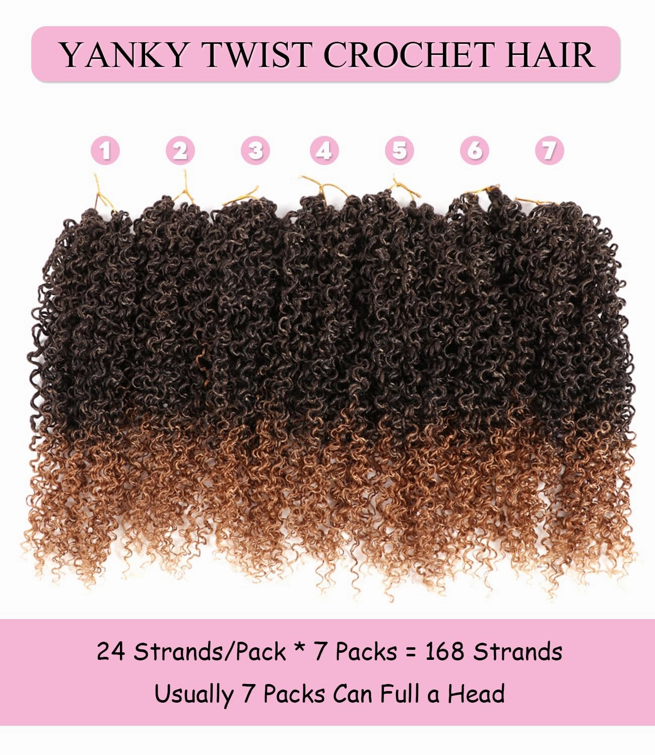 Yanky Twist Crochet Hair 14 Inch 7 Packs Pre-twisted Spring Twist Mini Yanky Twist Hair Fluffy Passion Twist Pre-Looped Kinky Curly Crochet Hair for Women (T1B/27, 14 Inch (Pack of 7))