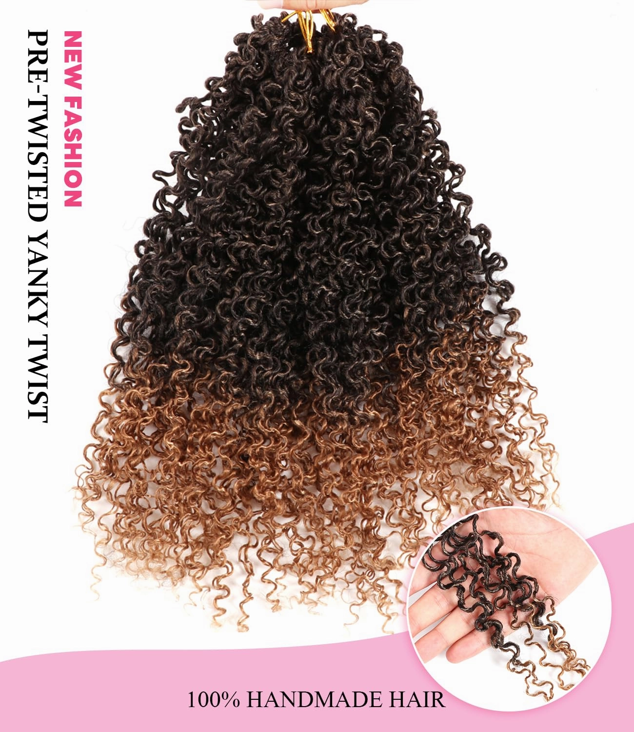 Yanky Twist Crochet Hair 14 Inch 7 Packs Pre-twisted Spring Twist Mini Yanky Twist Hair Fluffy Passion Twist Pre-Looped Kinky Curly Crochet Hair for Women (T1B/27, 14 Inch (Pack of 7))