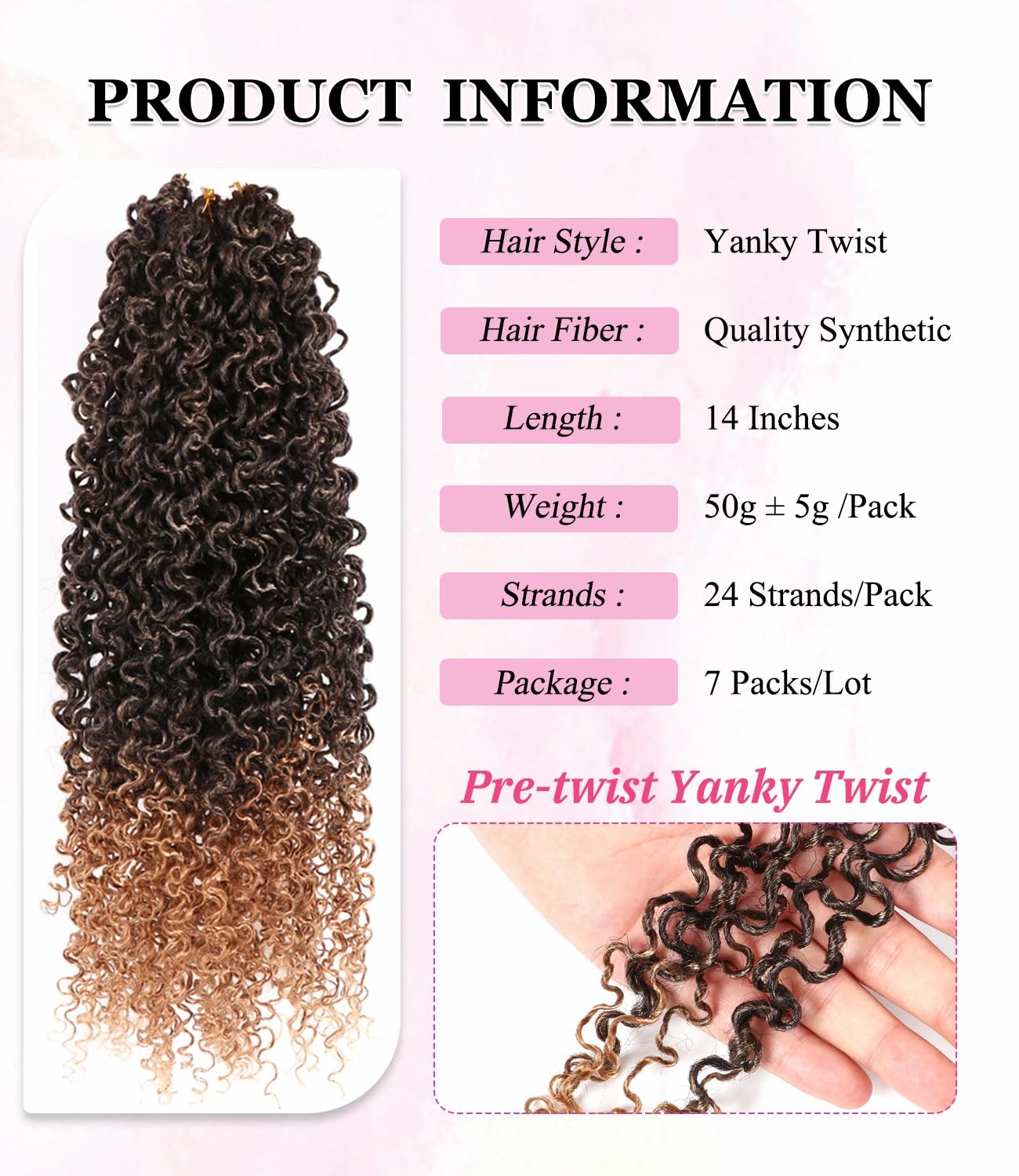 Yanky Twist Crochet Hair 14 Inch 7 Packs Pre-twisted Spring Twist Mini Yanky Twist Hair Fluffy Passion Twist Pre-Looped Kinky Curly Crochet Hair for Women (T1B/27, 14 Inch (Pack of 7))